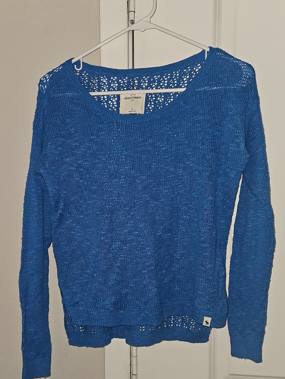 Abercrombie & Fitch Bright Blue Open-Knit Crewneck Sweater Girls XL
